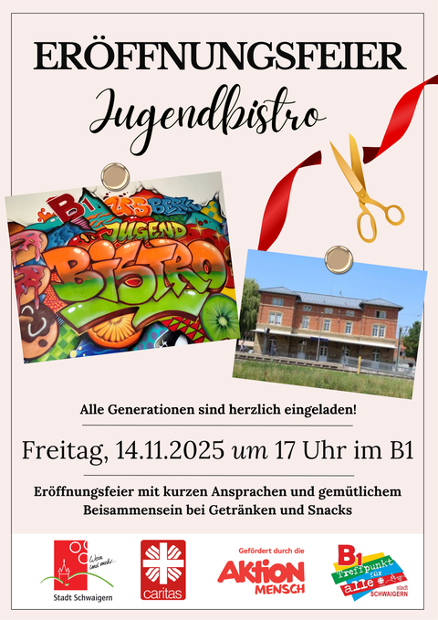 Einladung zur Eröffnungsfeier Jugendbistro im B1