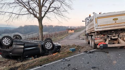 13.01.2022 – Unfall L1107: PKW bleibt auf Dach liegen.